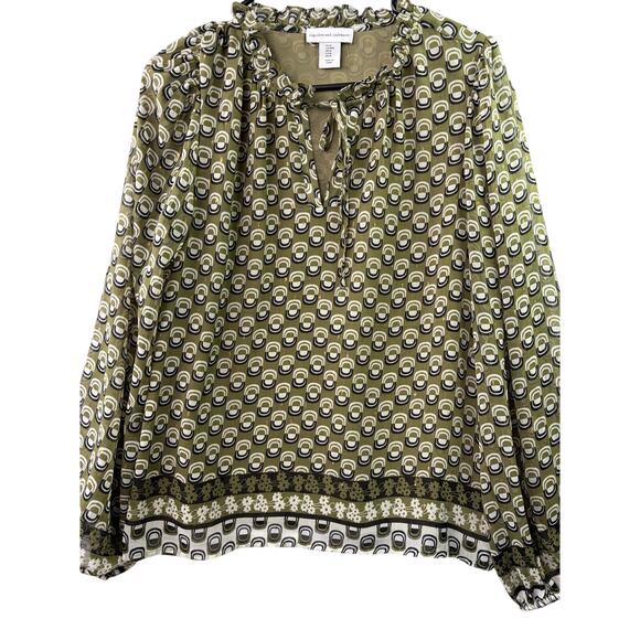 Cupcakes & Cashmere Peasant Blouse – Olive Geometric Print – Size M - Picture 1 of 5